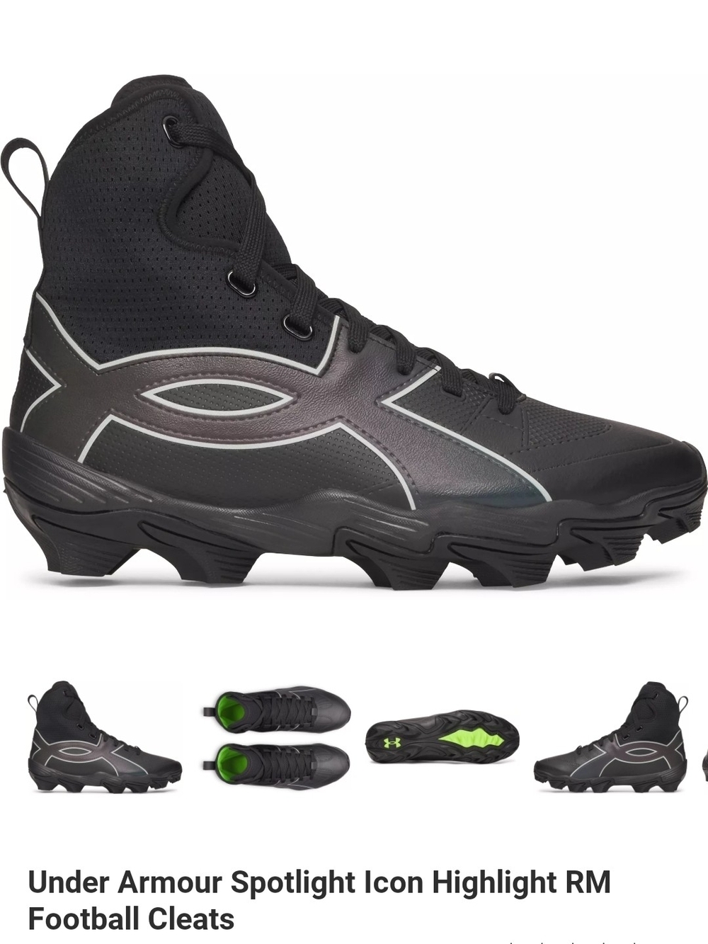 Under Armour Black Men's High-Top Football Cleats with Reflective Accents